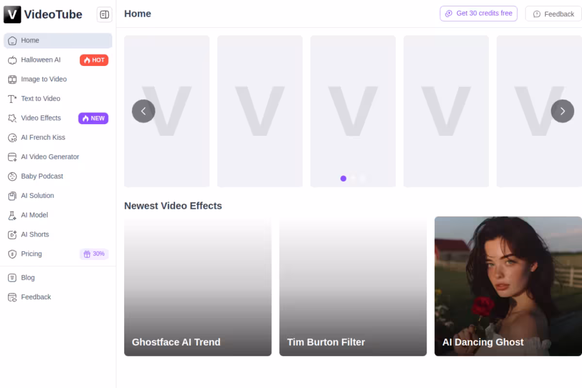 VideoTube homepage screenshot