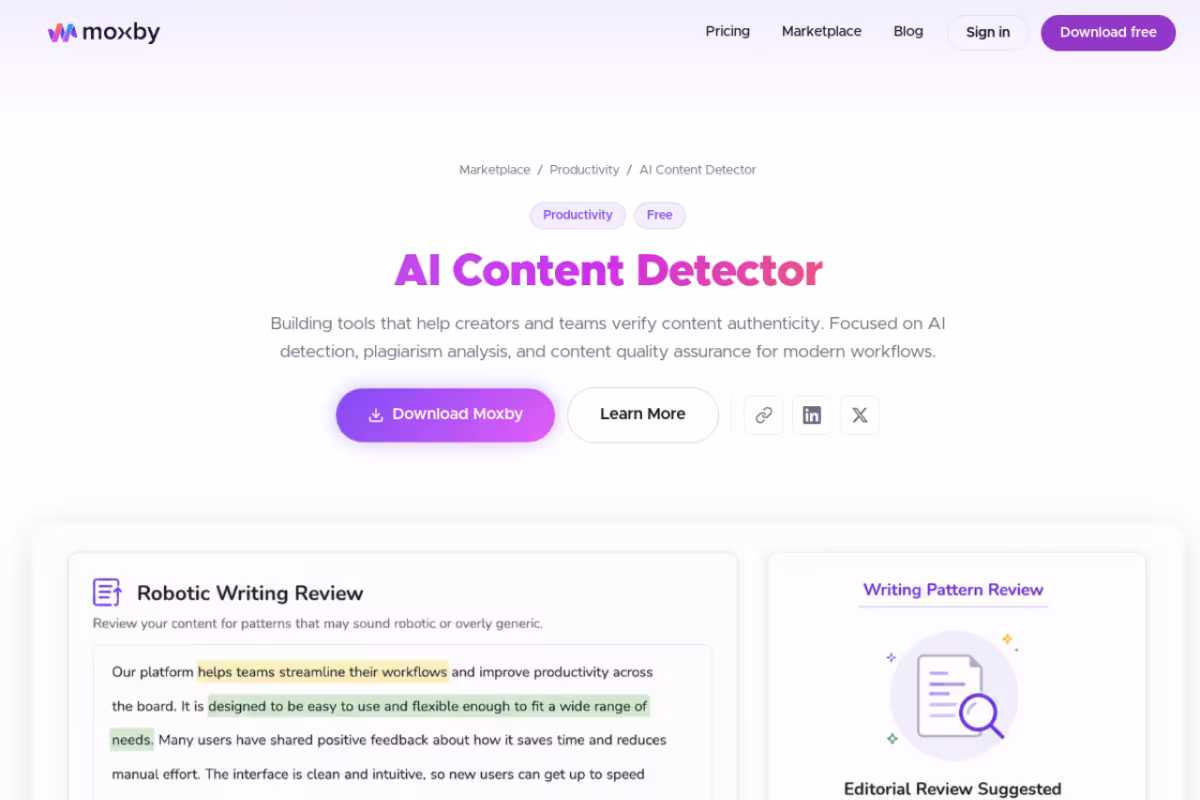 AI Content Detector homepage screenshot