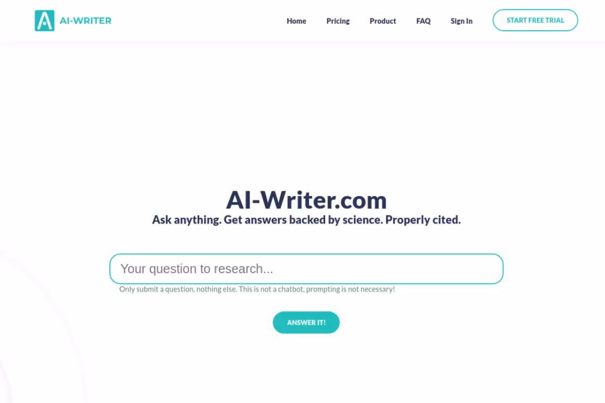 AI-Writer.com homepage screenshot