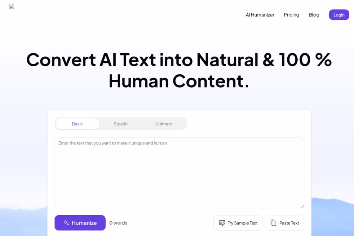 Free Humanize AI Content homepage screenshot