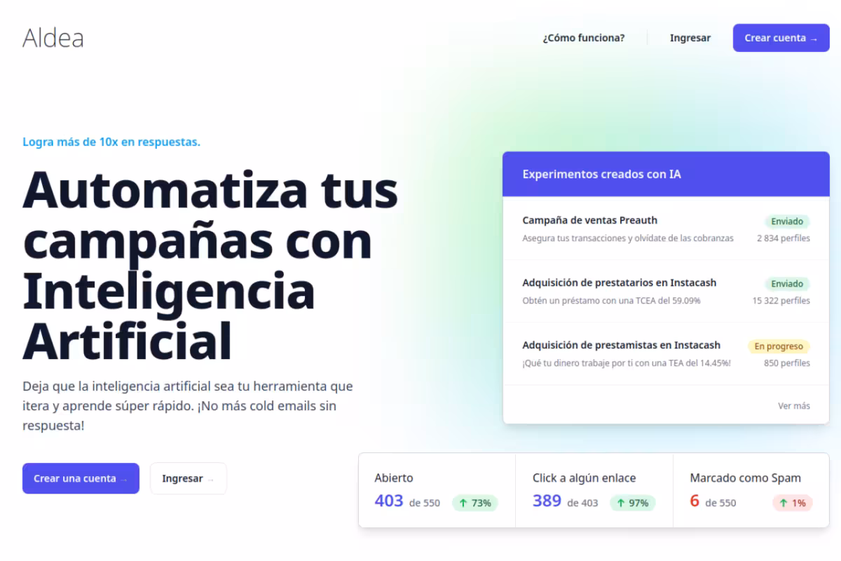Aldea homepage screenshot