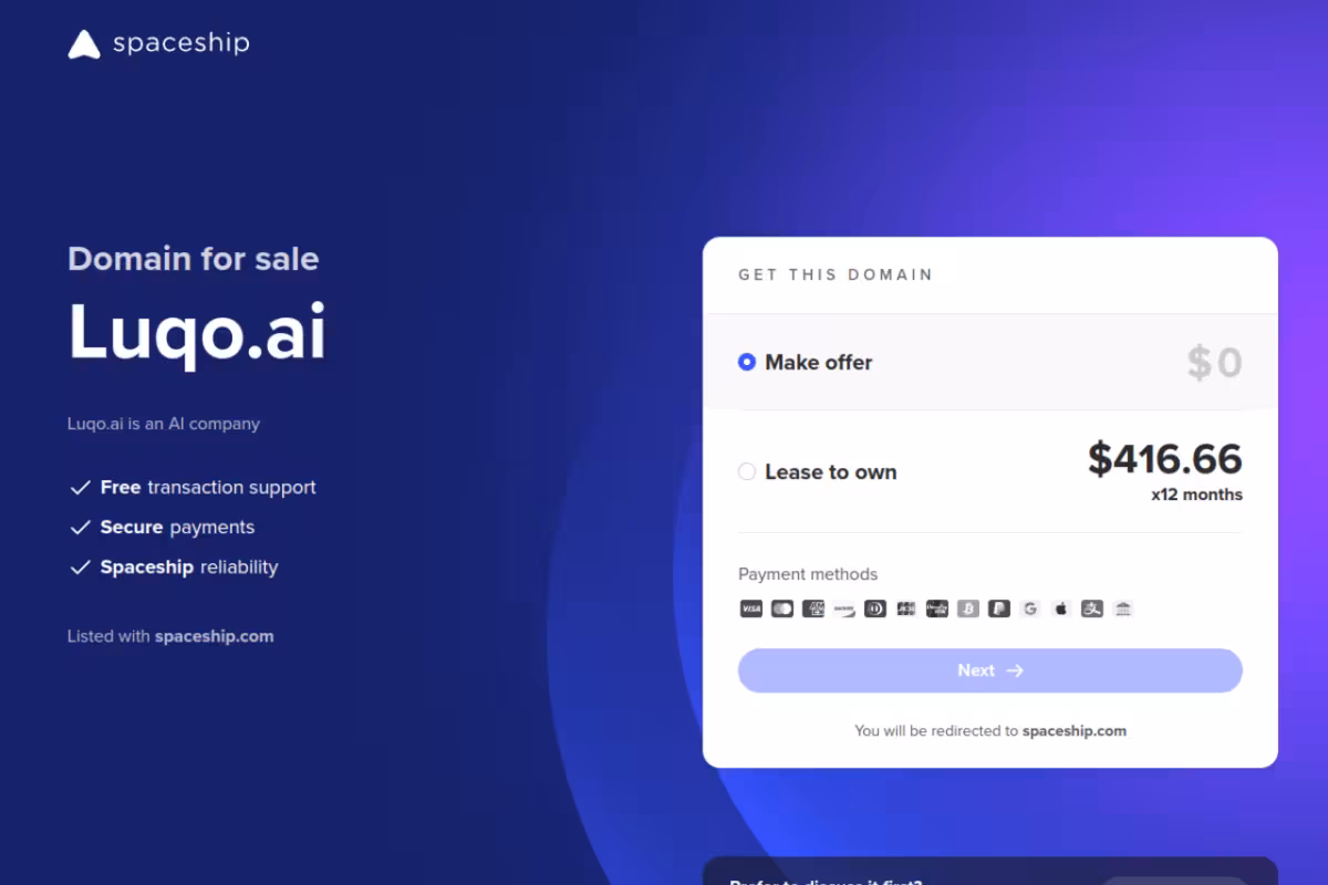 Buy Luqo.ai homepage screenshot