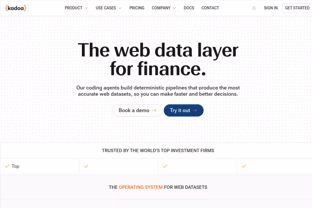 Kadoa homepage screenshot