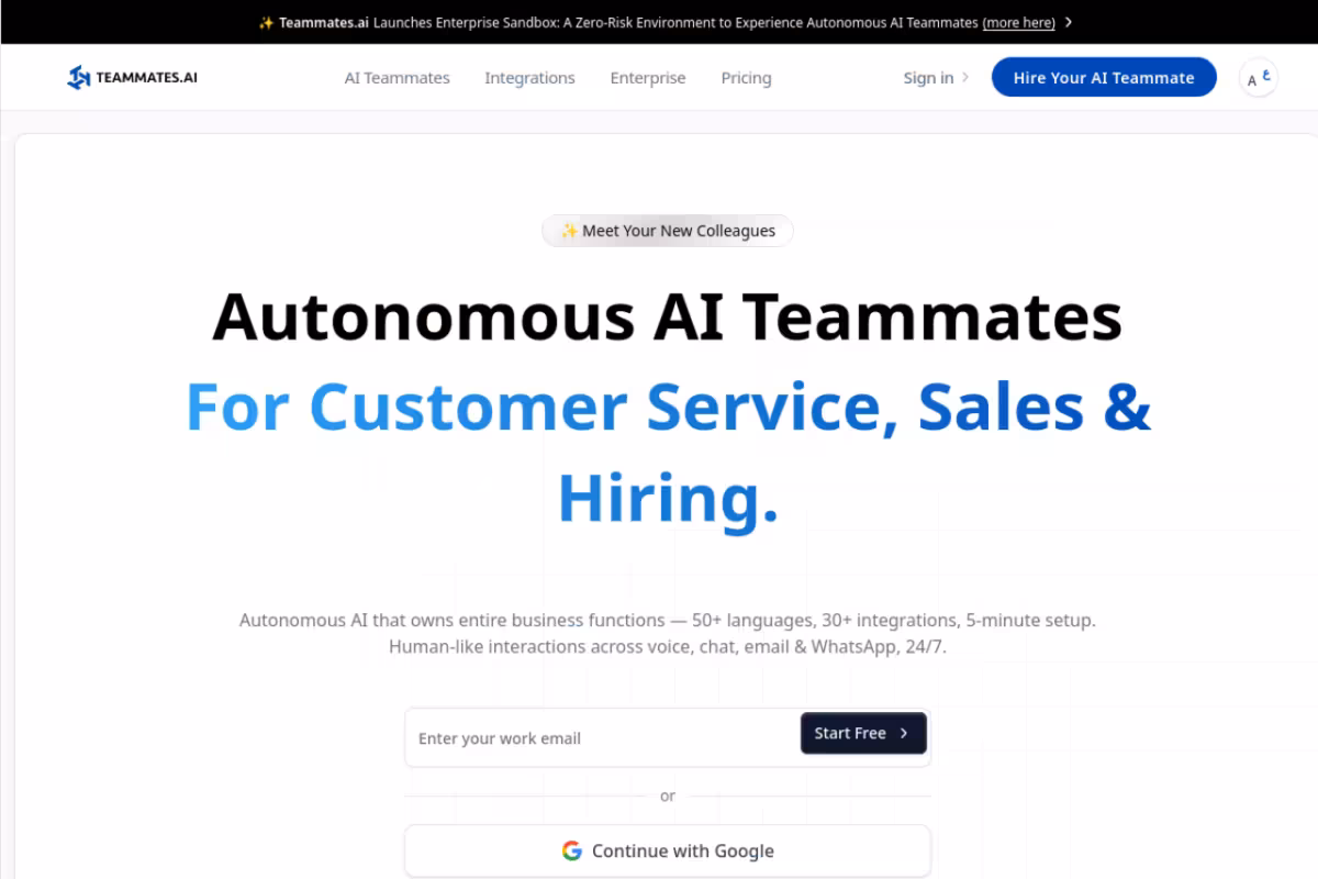 Teammates homepage screenshot