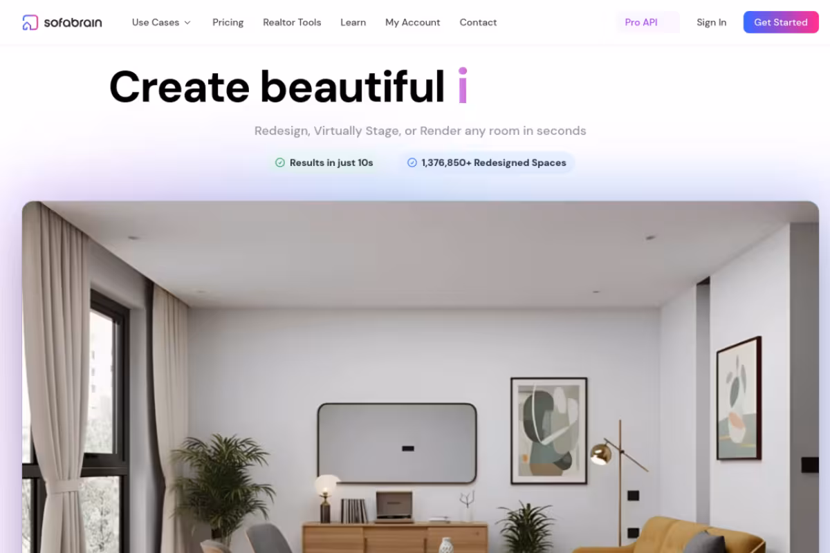 AI Interior Design App homepage screenshot