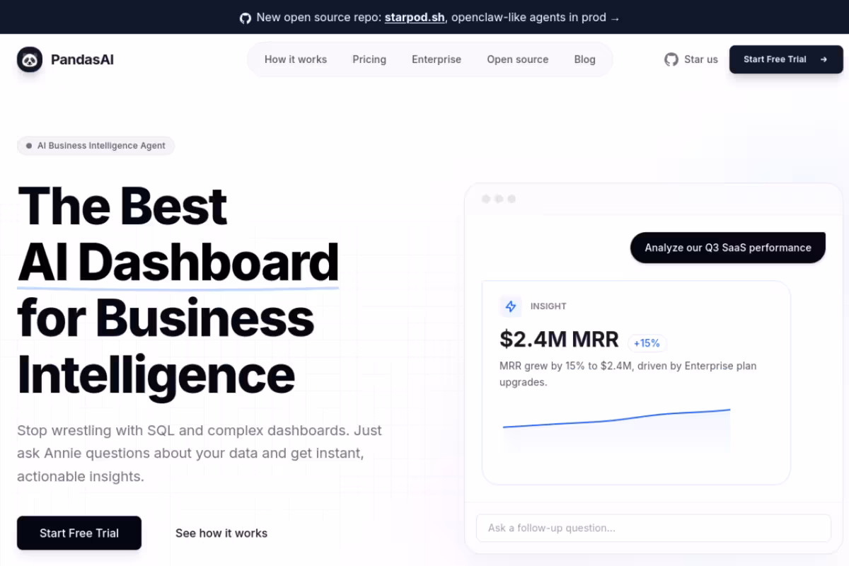 PandasAI homepage screenshot