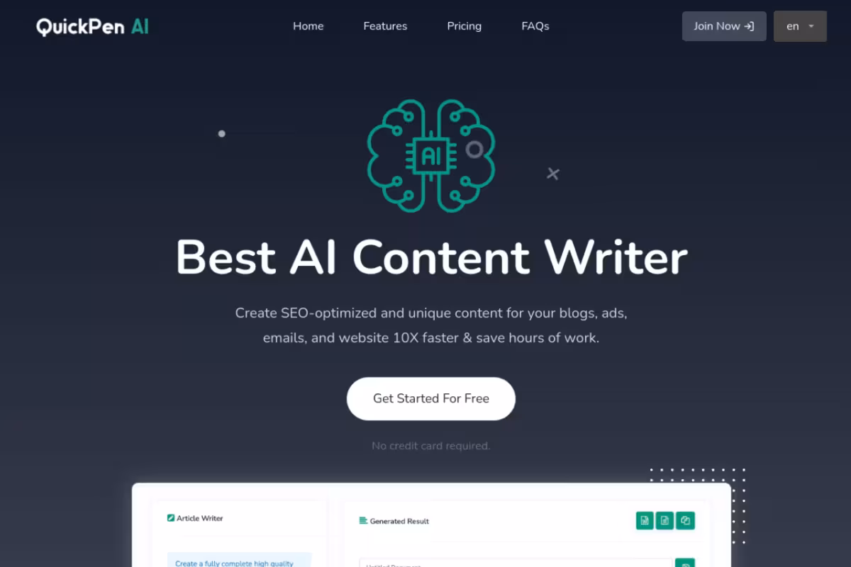 QuickPen AI homepage screenshot