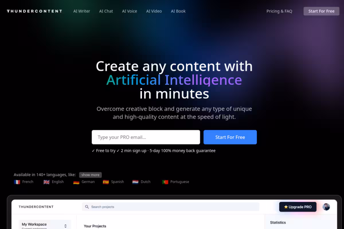 Thundercontent homepage screenshot