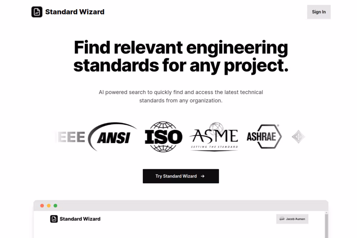 Standard Wizard homepage screenshot