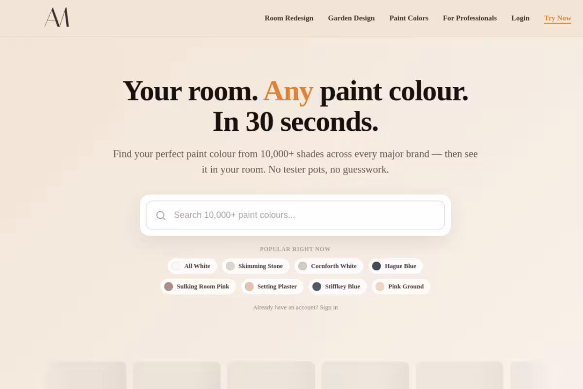 Interior Amore homepage screenshot