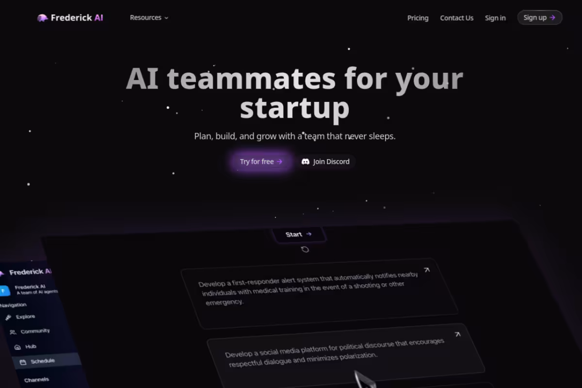 Frederick AI homepage screenshot