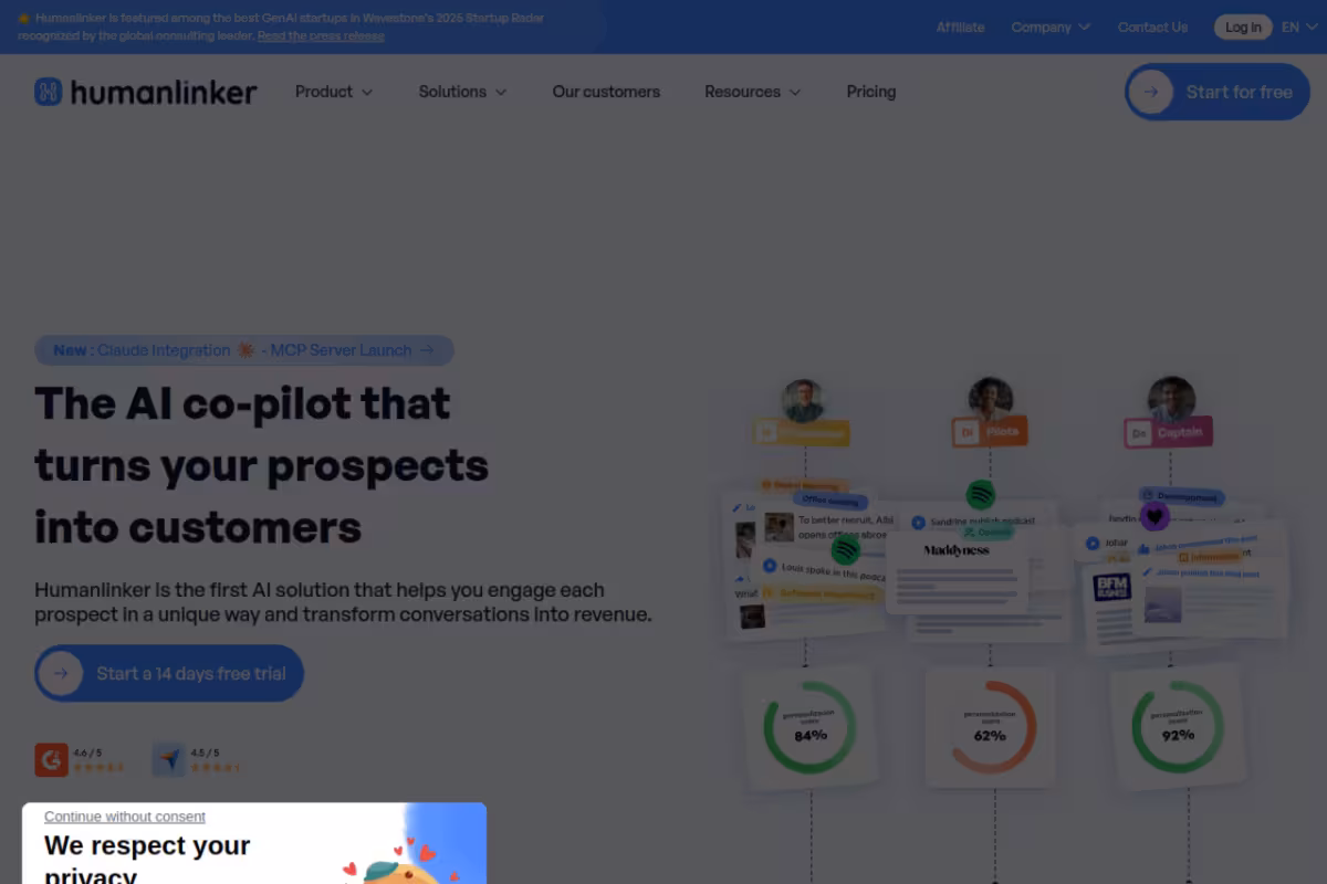Humanlinker homepage screenshot