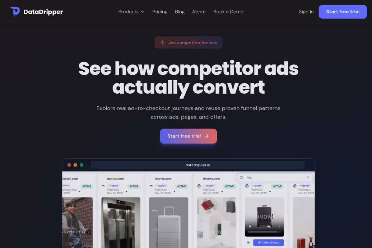 DataDripper homepage screenshot