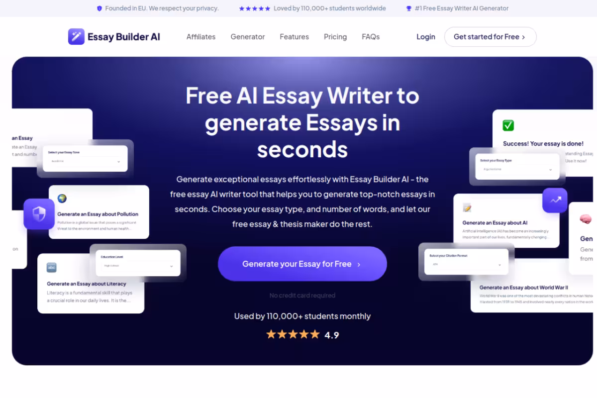 Essay Builder AI homepage screenshot