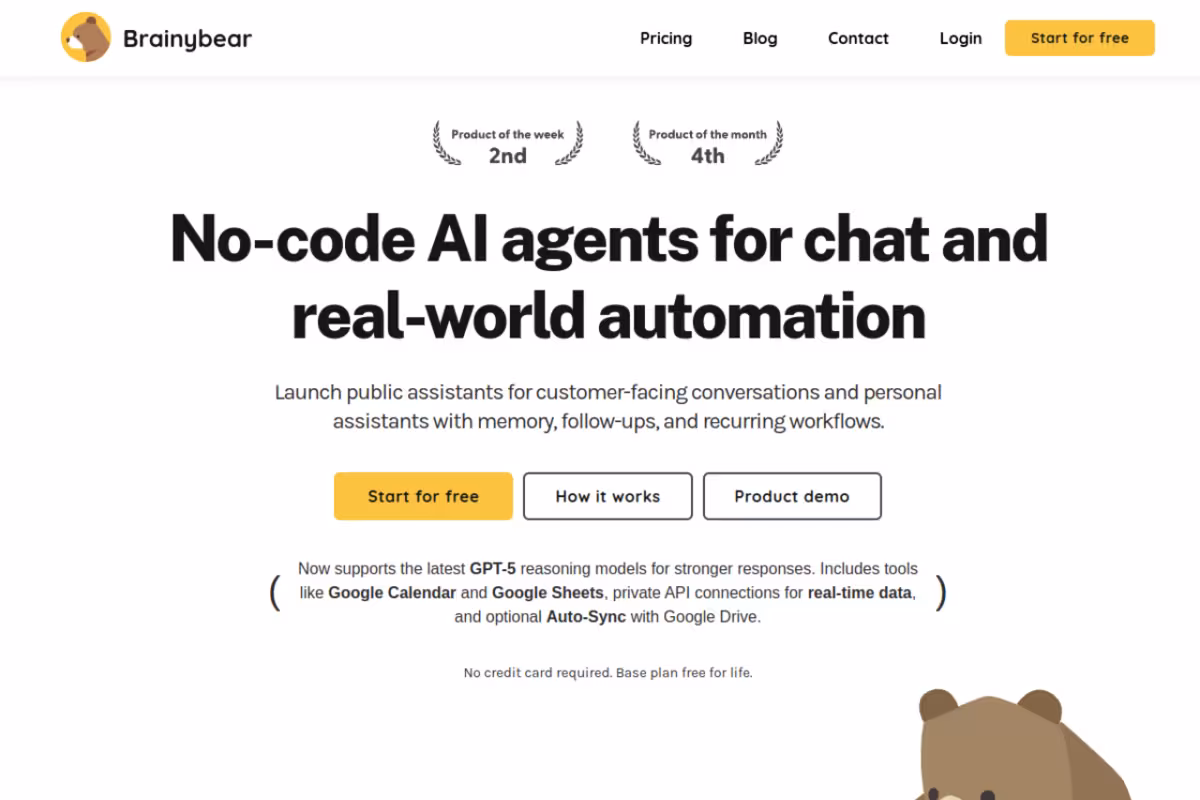 No-code AI agents for chat, tasks, and real-world automation homepage screenshot