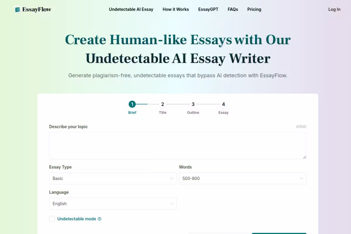 EssayFlow homepage screenshot