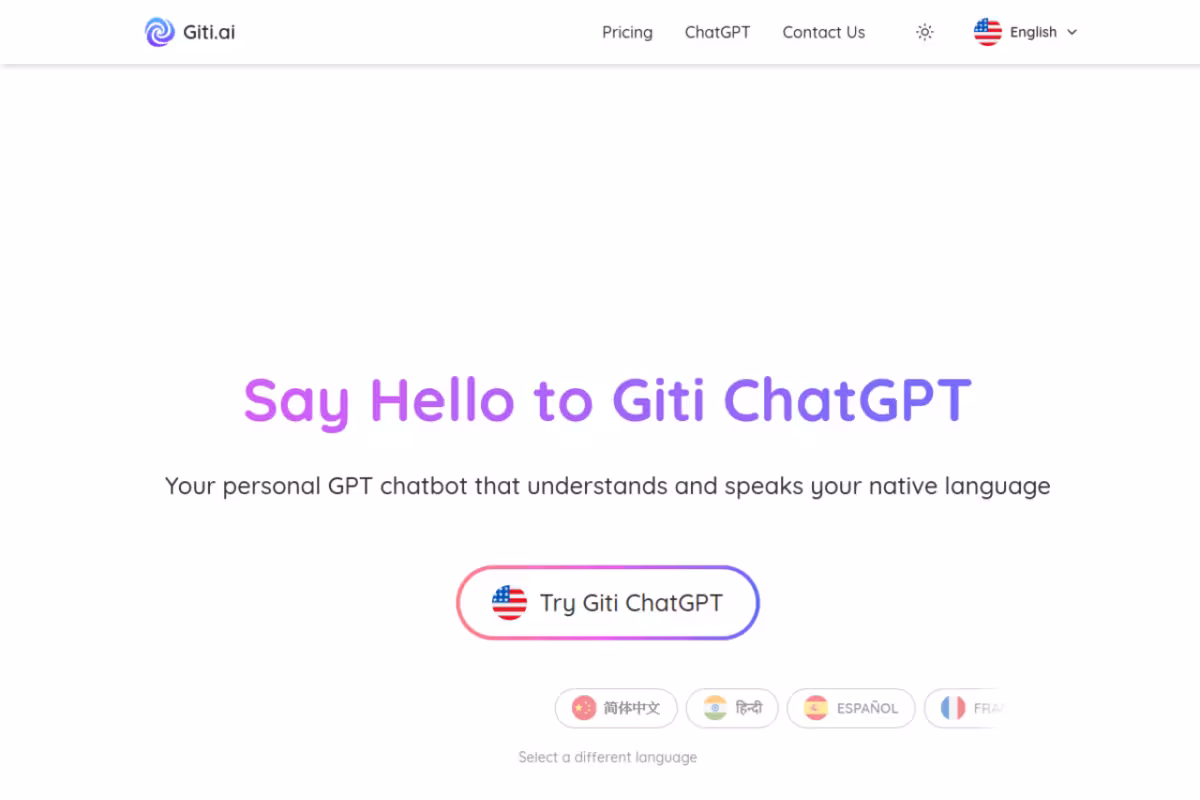 GitiAI Chat homepage screenshot
