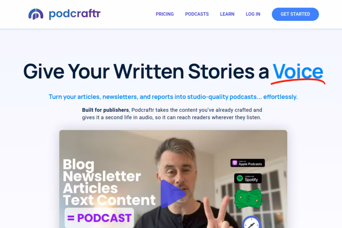 Podcraftr homepage screenshot