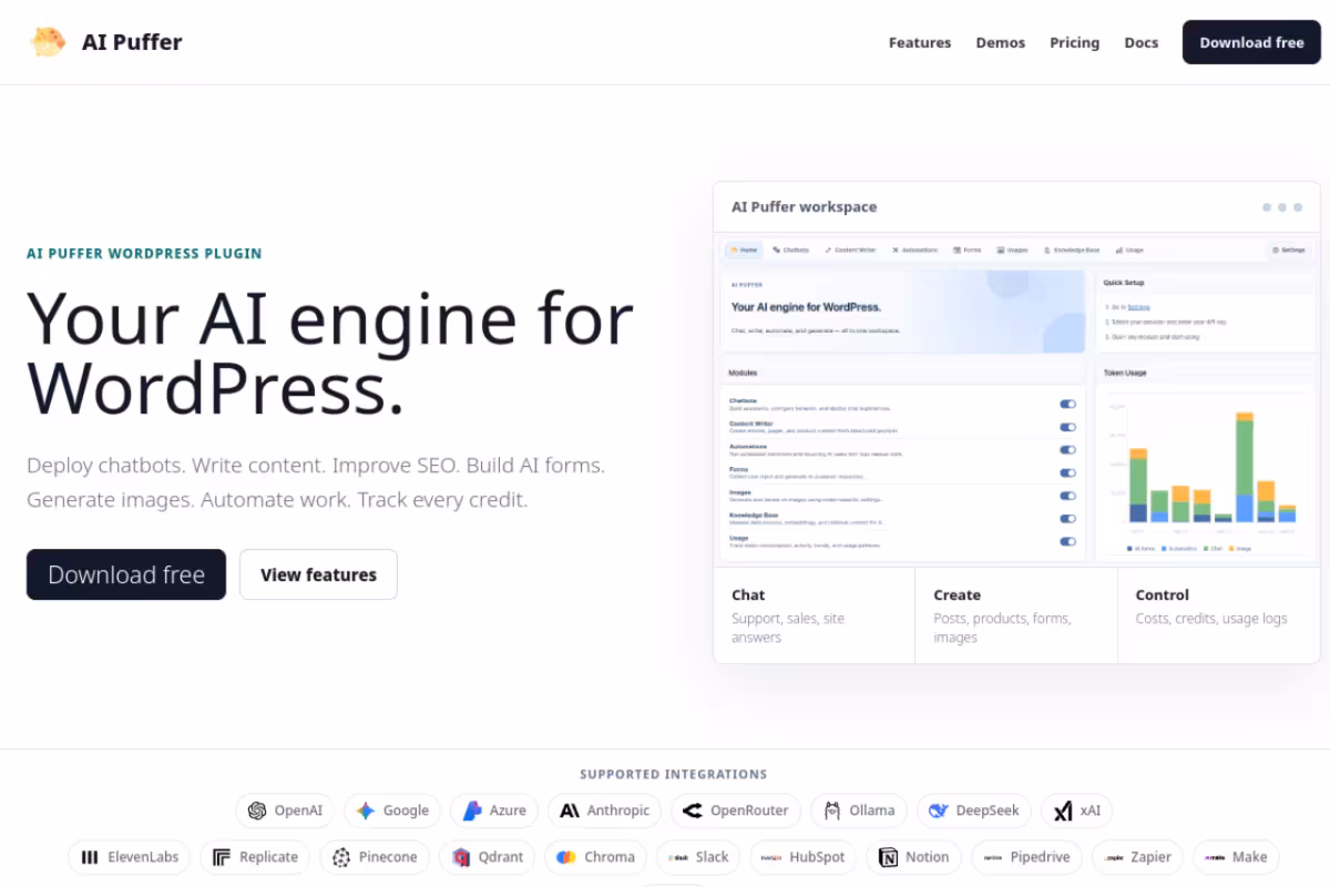 AI Puffer homepage screenshot