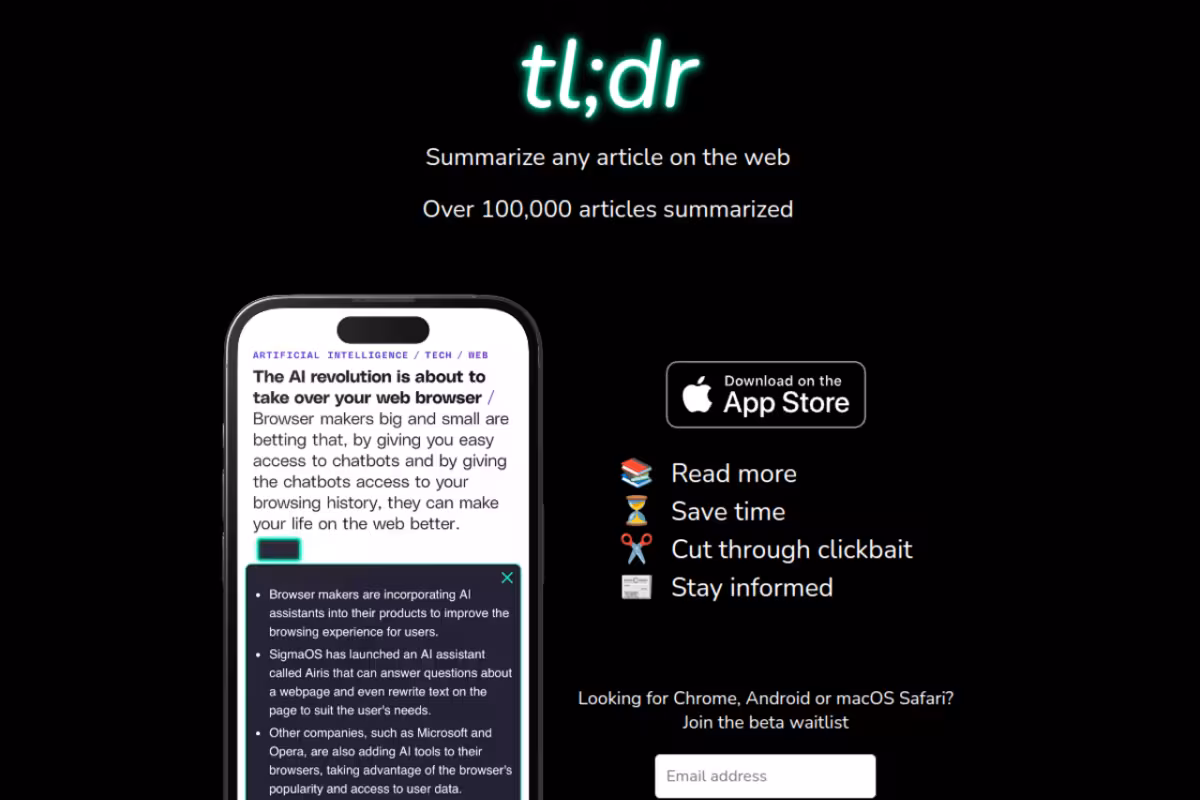 tl;dr AI homepage screenshot