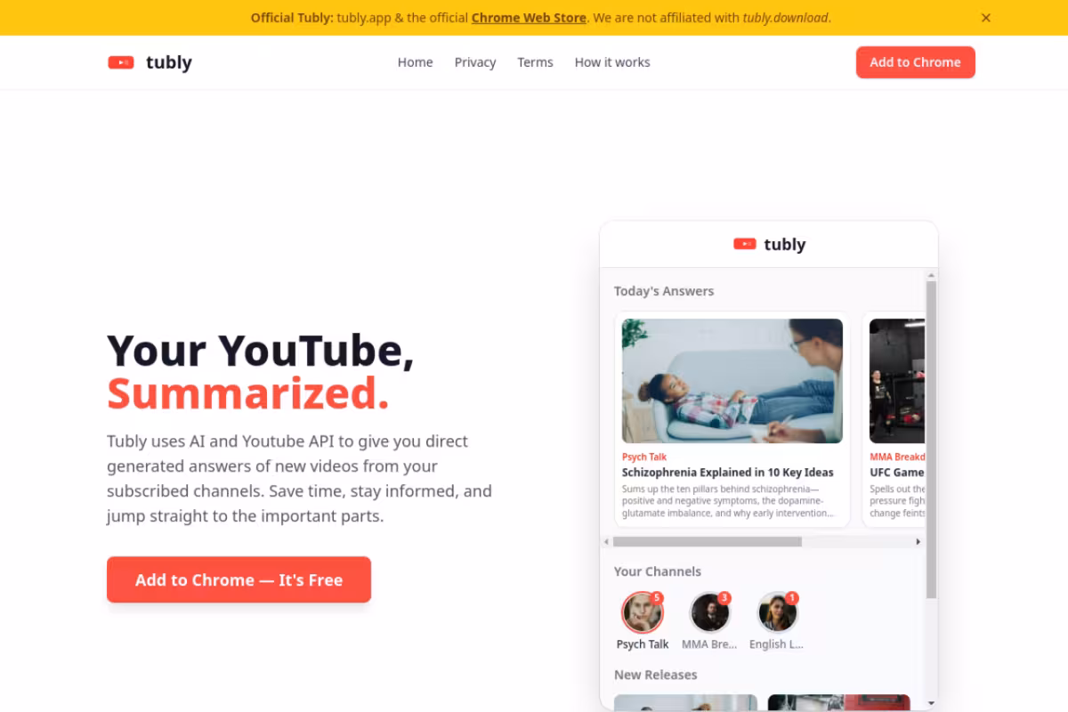 Tubly homepage screenshot
