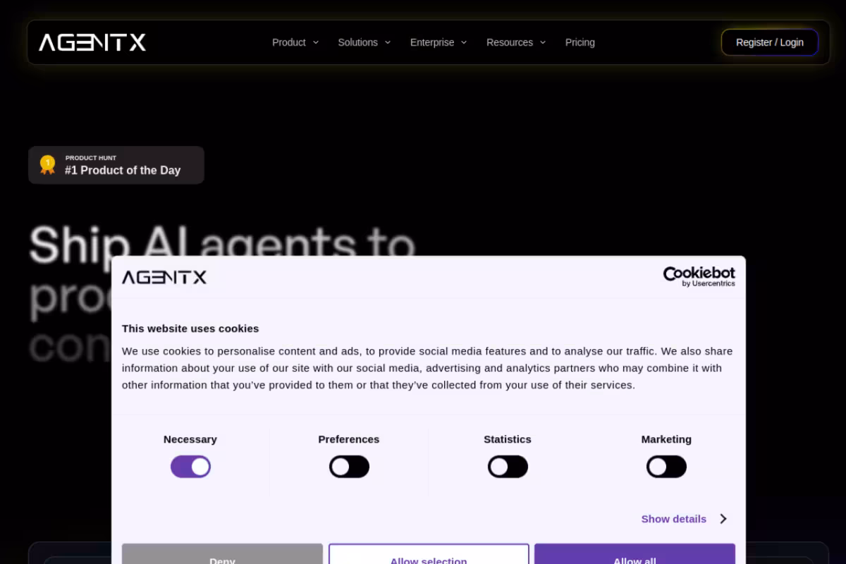 AgentX homepage screenshot