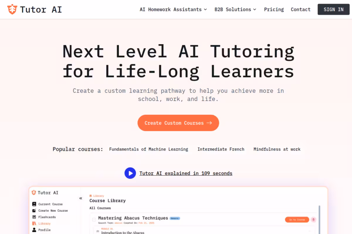 Tutor AI homepage screenshot