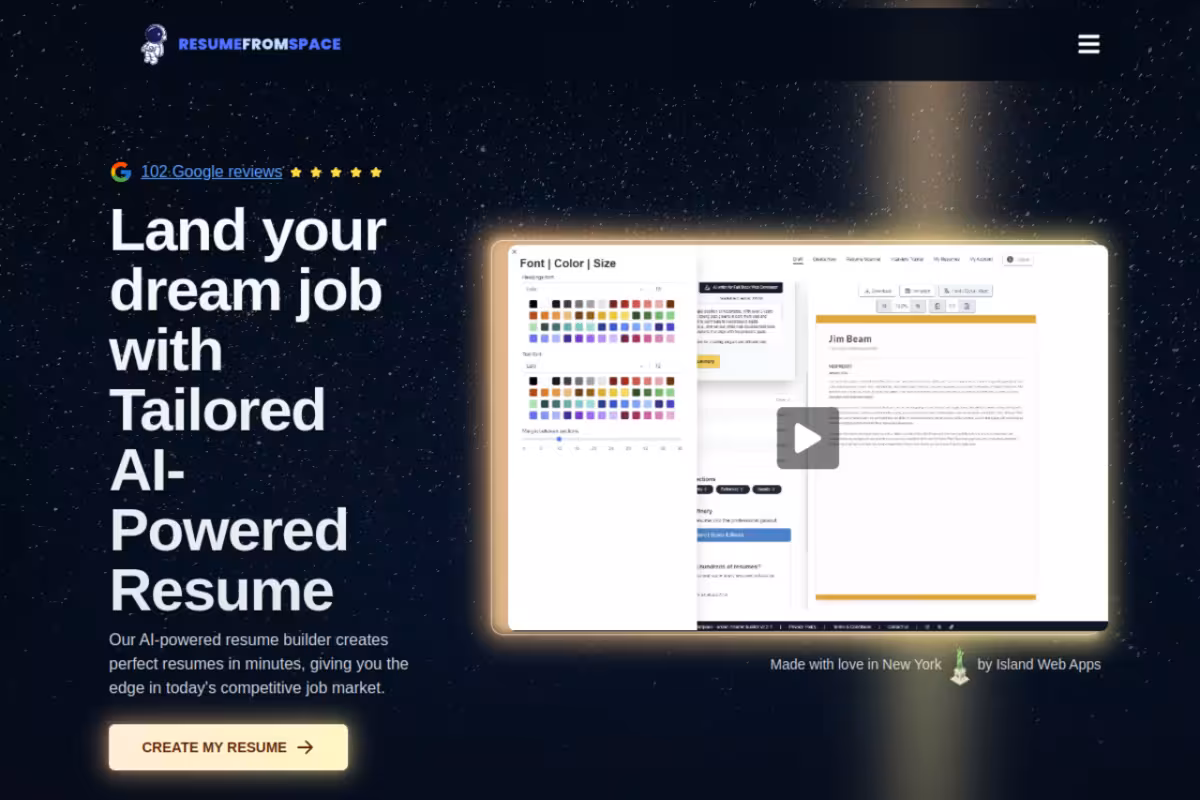 ResumeFromSpace homepage screenshot