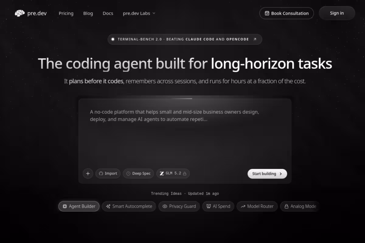 pre.dev homepage screenshot