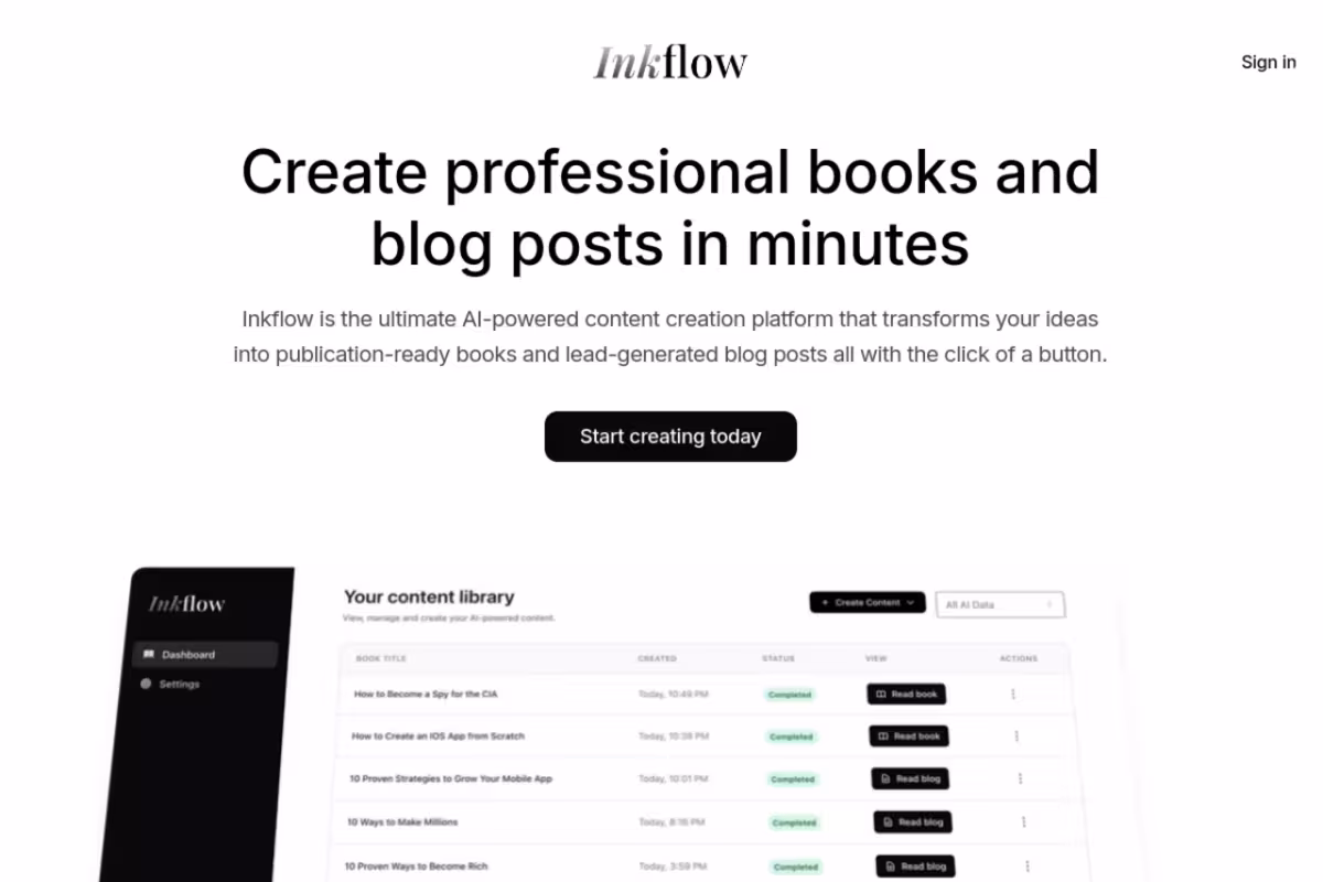 Inkflow homepage screenshot