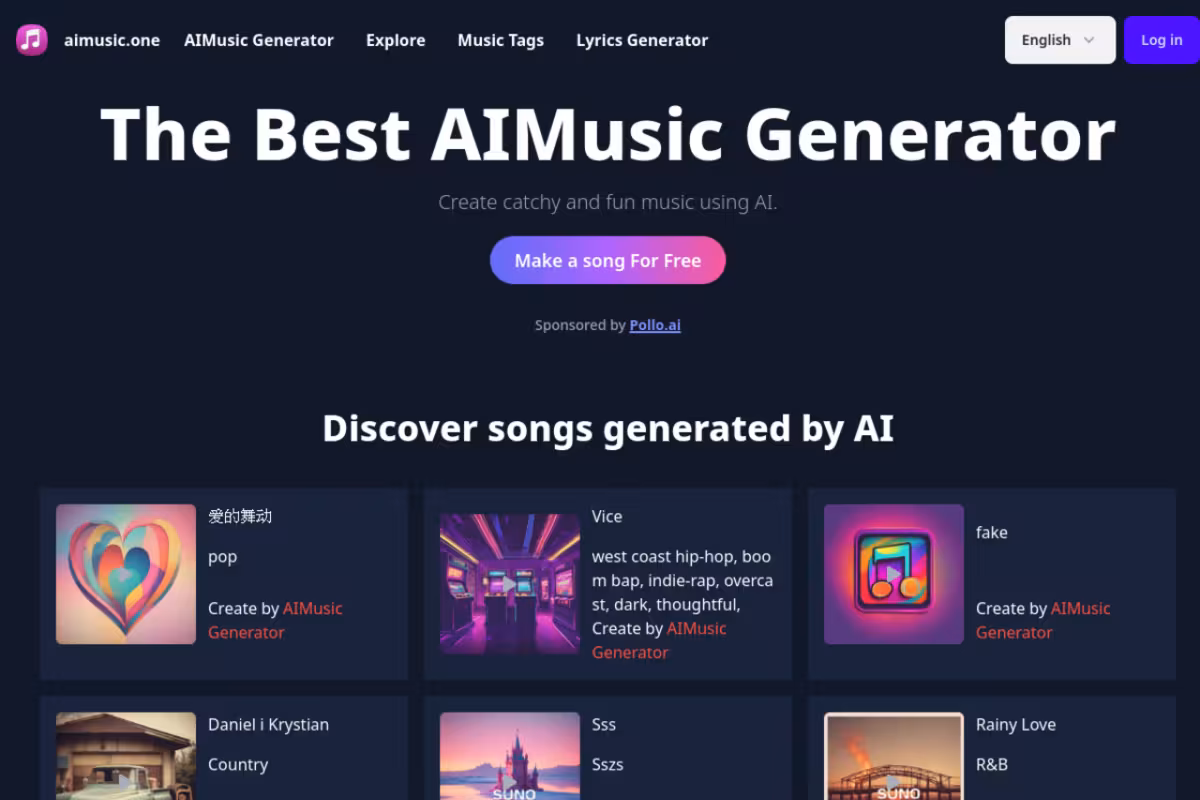 aimusic.one homepage screenshot