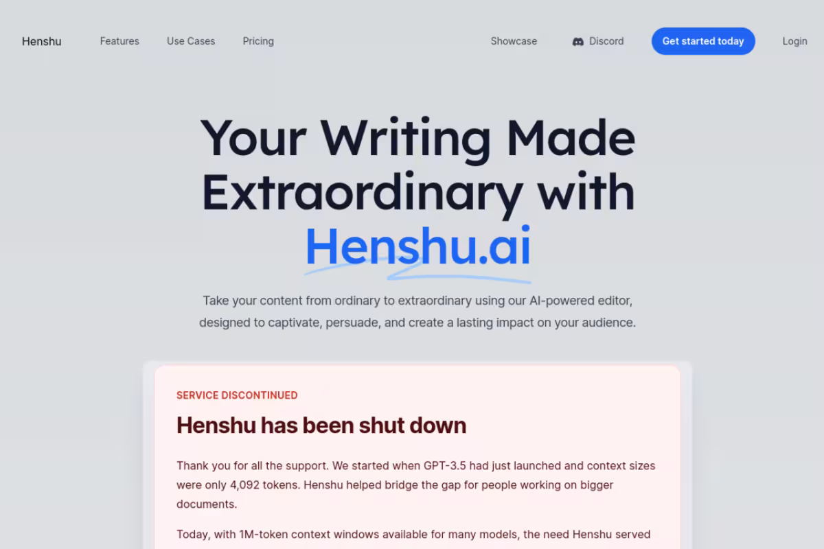 Henshu homepage screenshot