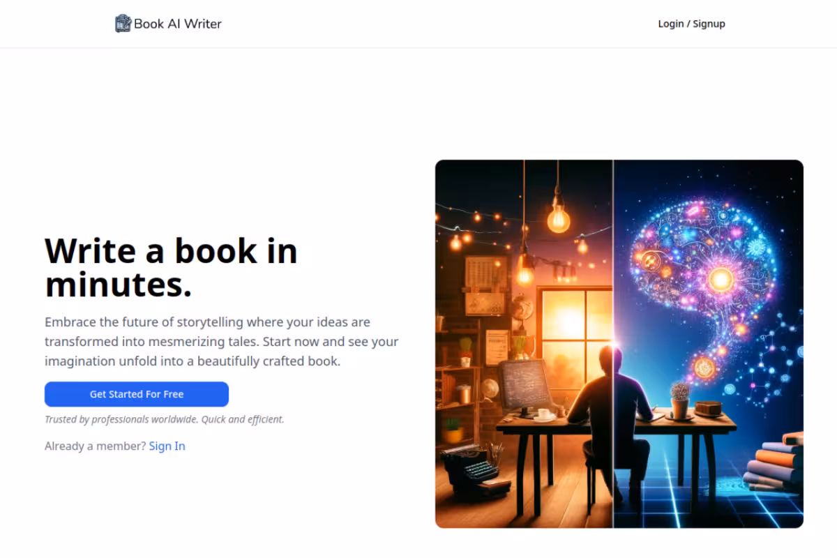 BookAIWriter.com homepage screenshot
