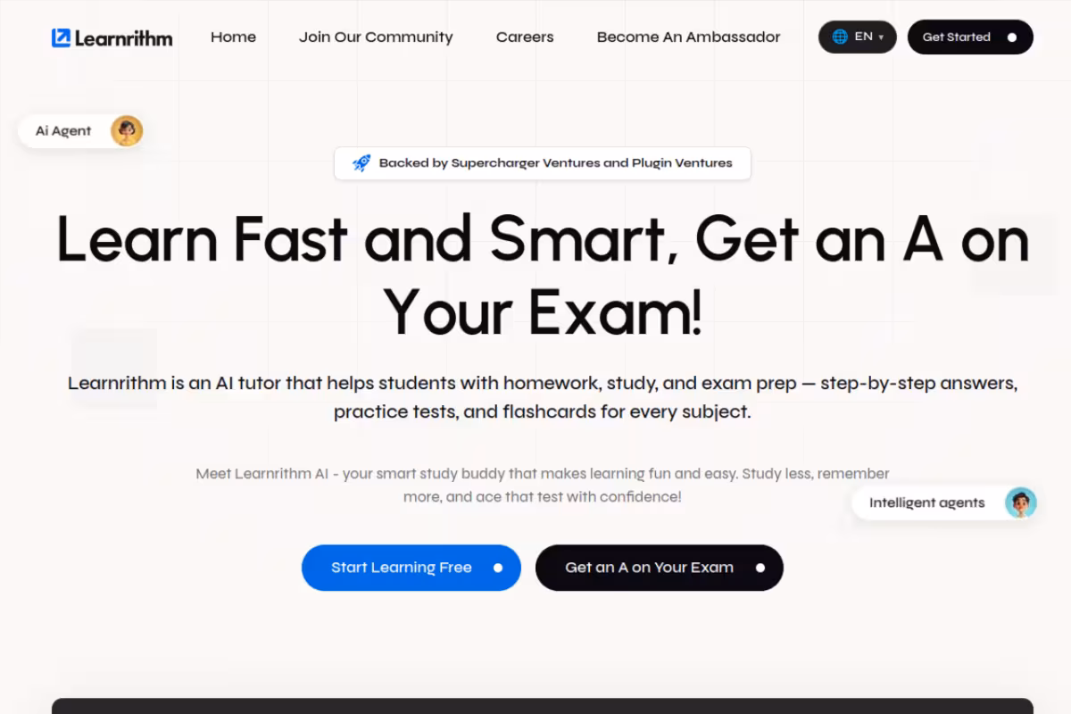 Learnrithm AI homepage screenshot