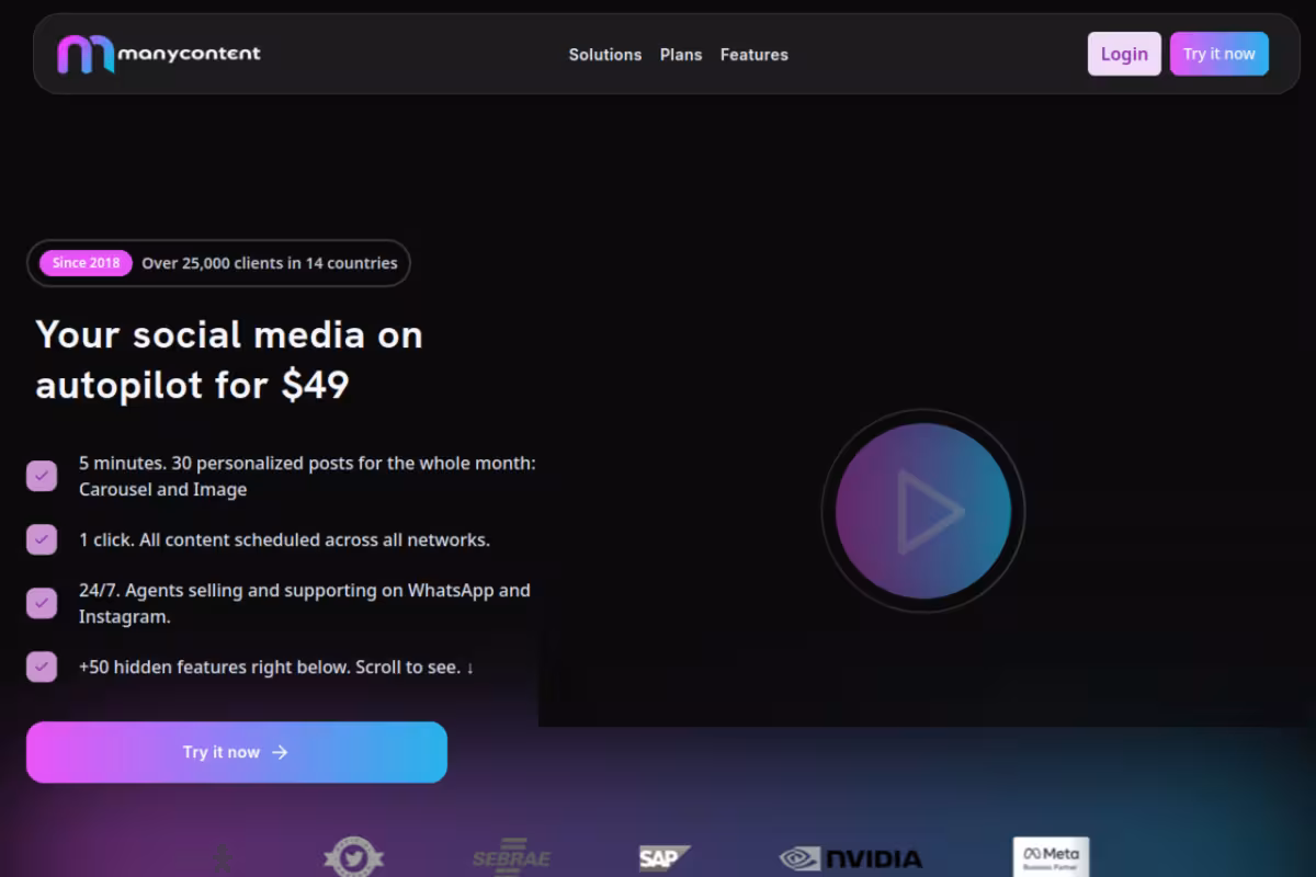 Manycontent homepage screenshot