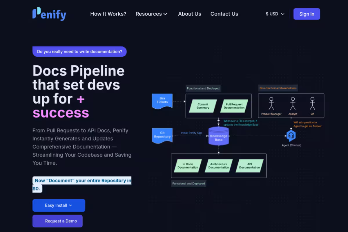 Penify.dev homepage screenshot