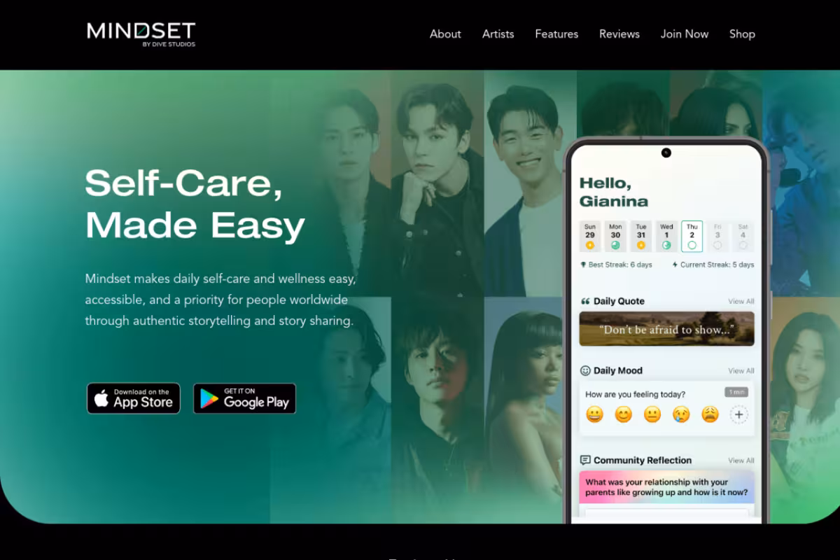 Mindset homepage screenshot