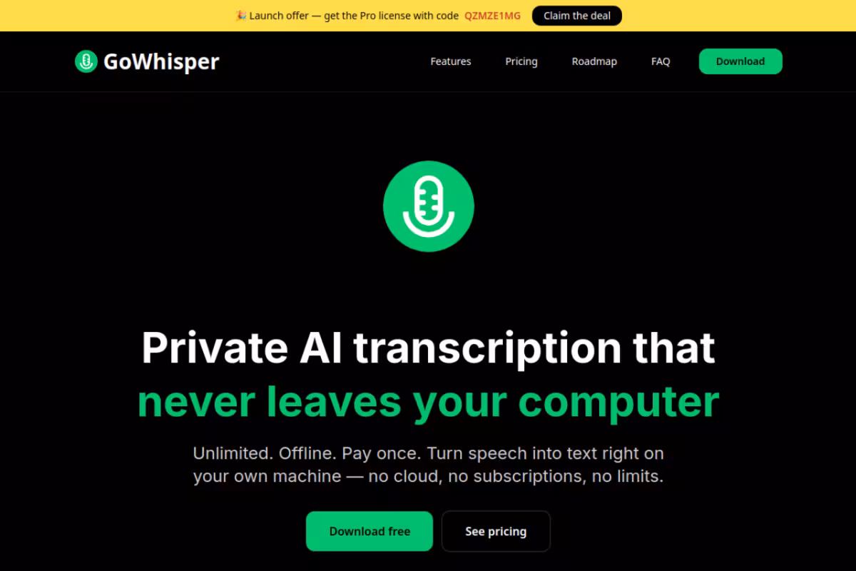 GoWhisper homepage screenshot