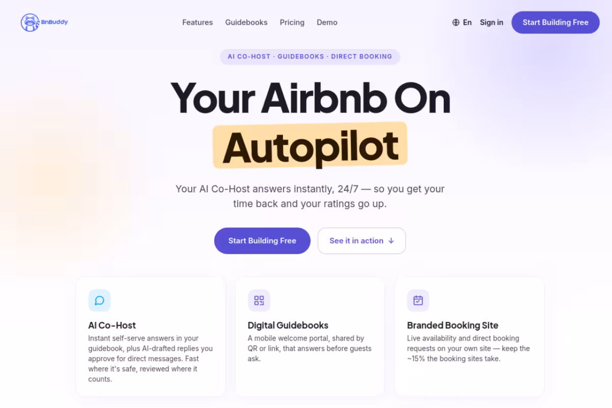 BnBuddy homepage screenshot