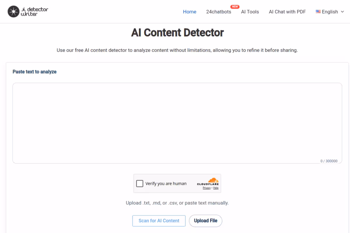 AI Content Detector homepage screenshot