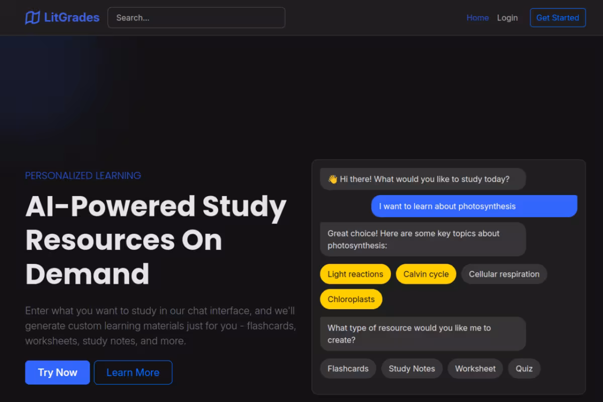 LitGrades homepage screenshot
