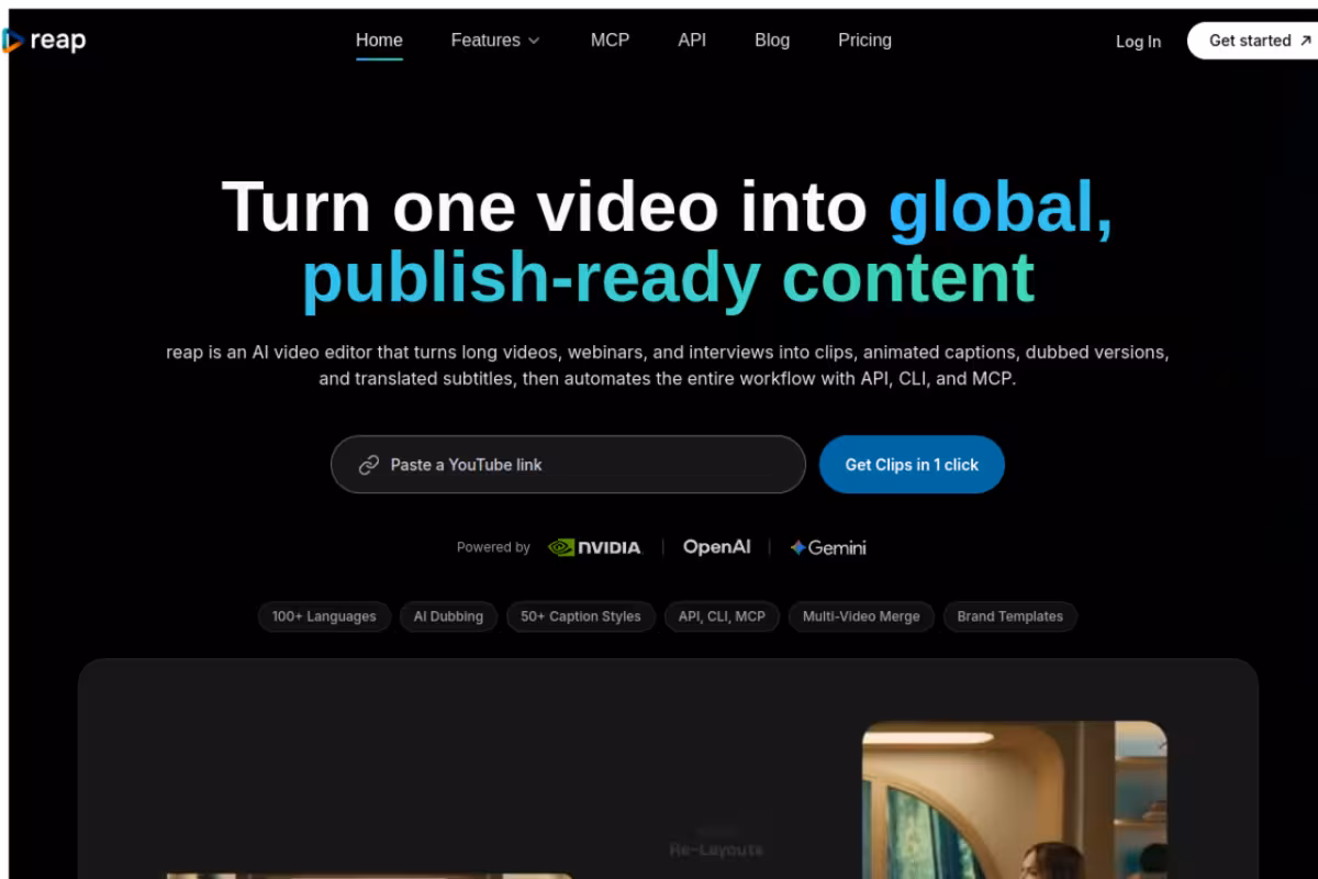 reap video homepage screenshot