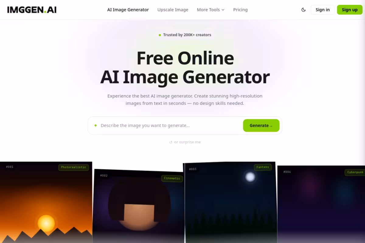 ImgGen AI homepage screenshot