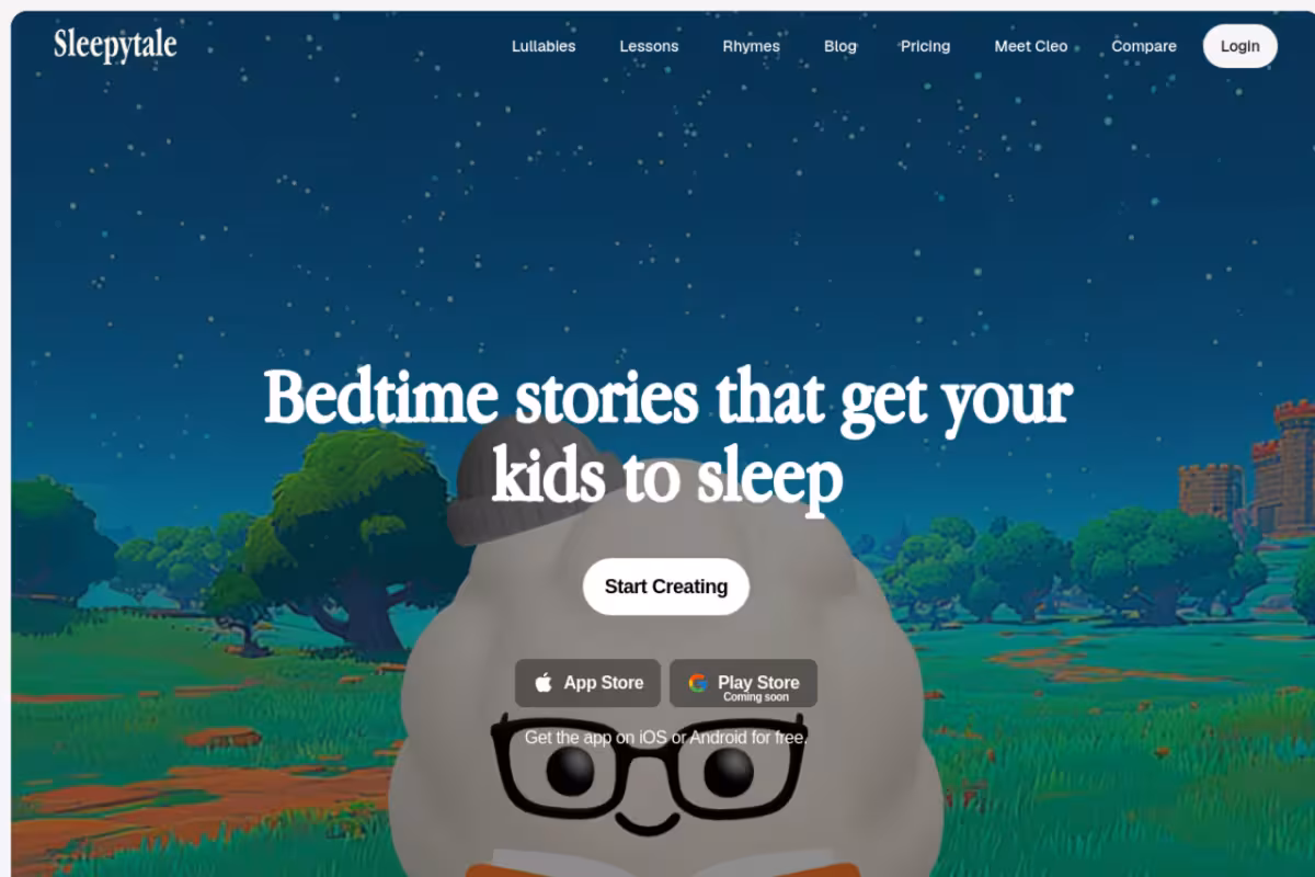 SleepytalesAI homepage screenshot