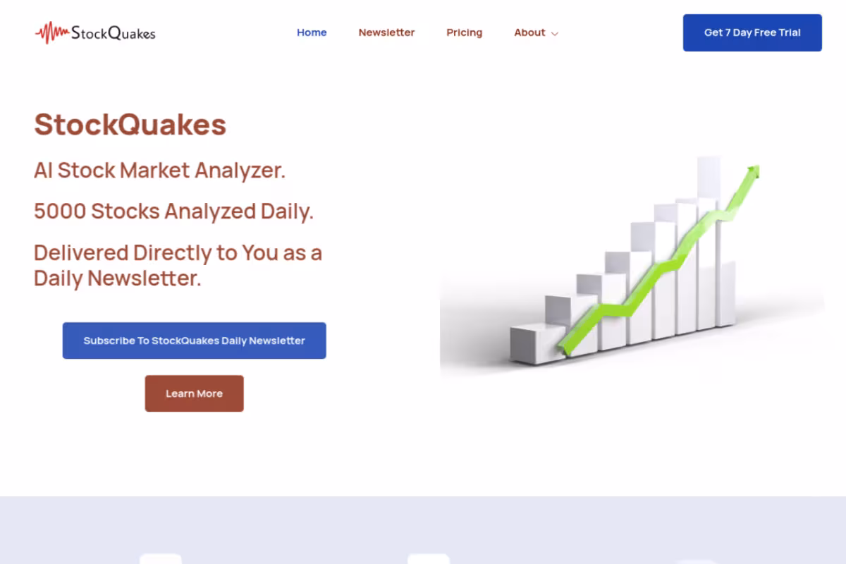 StockQuakes homepage screenshot