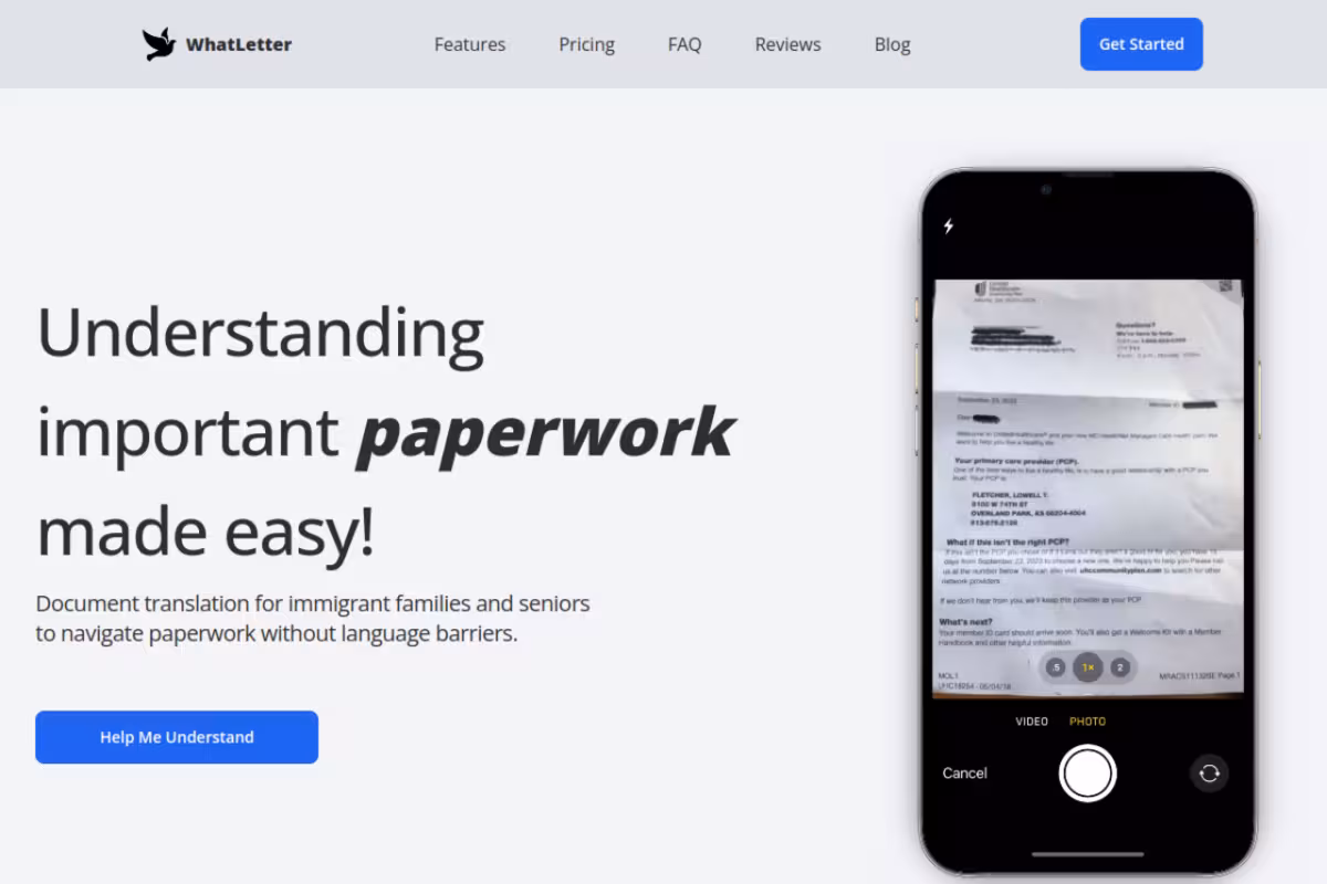 WhatLetter homepage screenshot