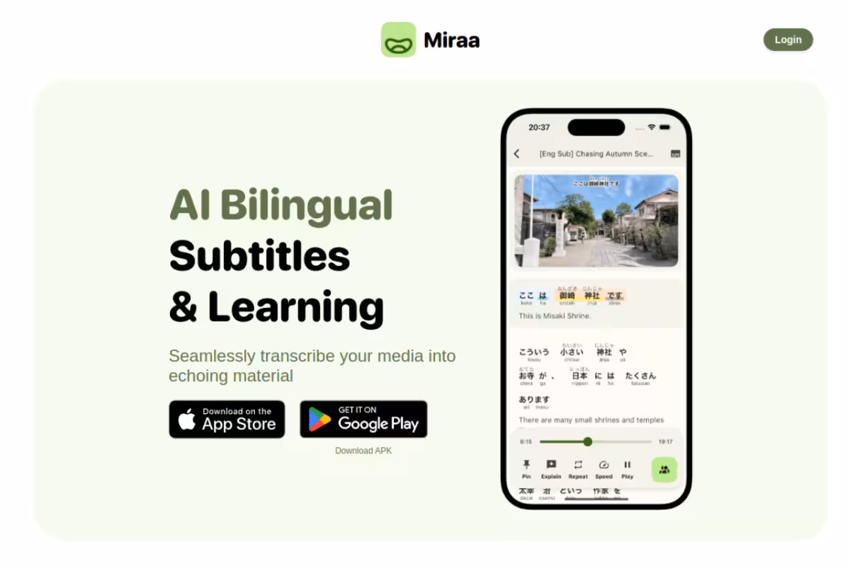 Miraa homepage screenshot