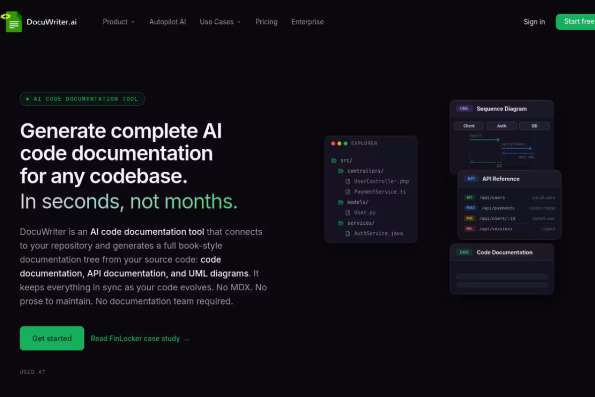DocuWriter.ai homepage screenshot