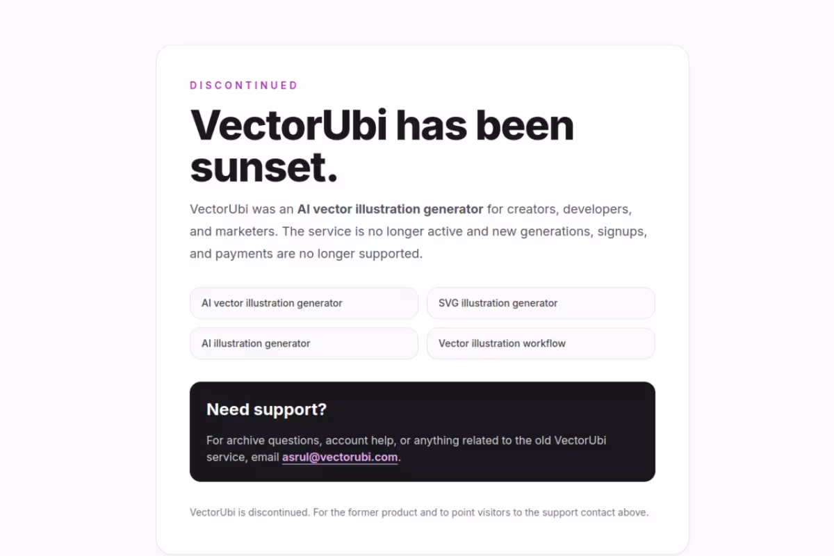 VectorUbi is discontinued homepage screenshot
