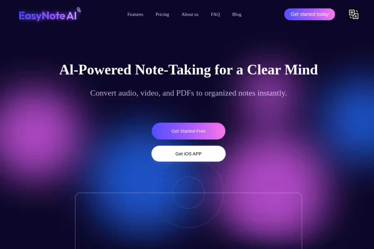 EasyNoteAI homepage screenshot